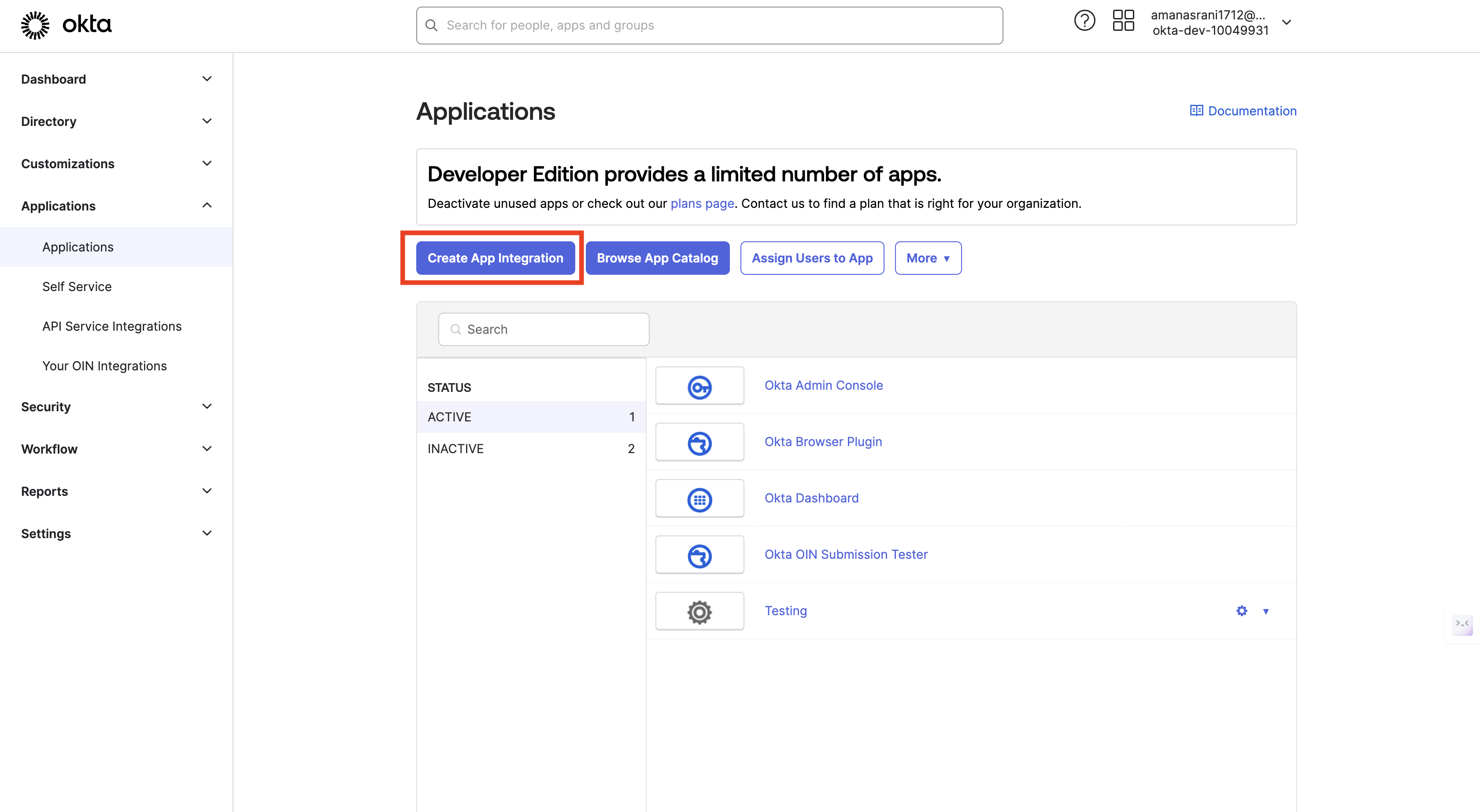 Click on "Create App Integration.